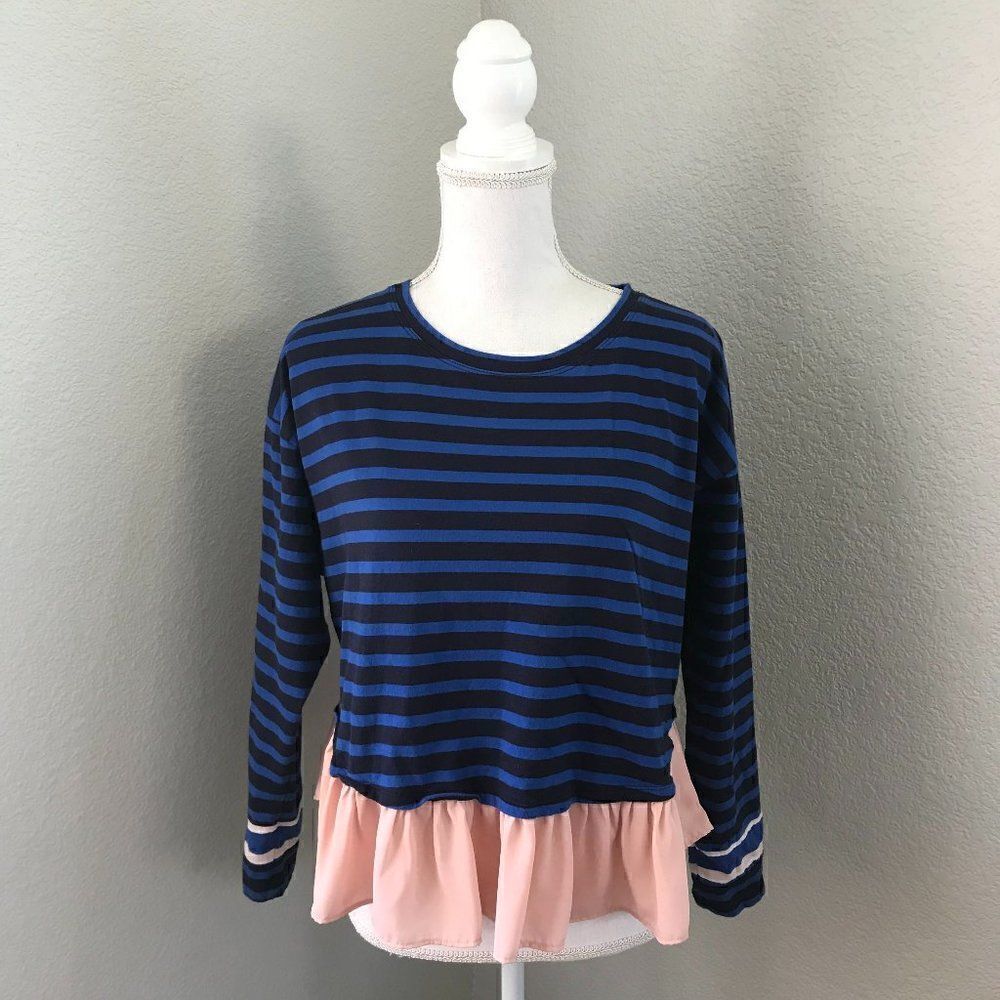 Deletta Anthropologie Two Tone Striped Peplum Blouse Medium